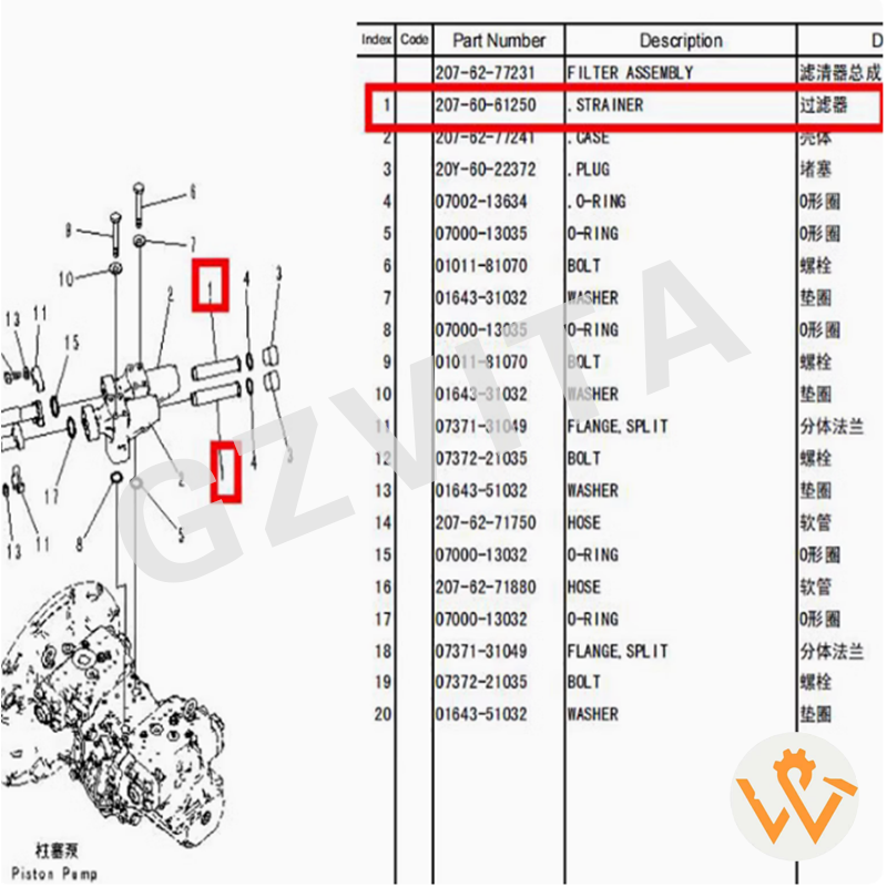 207-60-61250 Strainer For PC300-8 PC360-7 PC400-7 Hydraulic Oil Filter (1).png